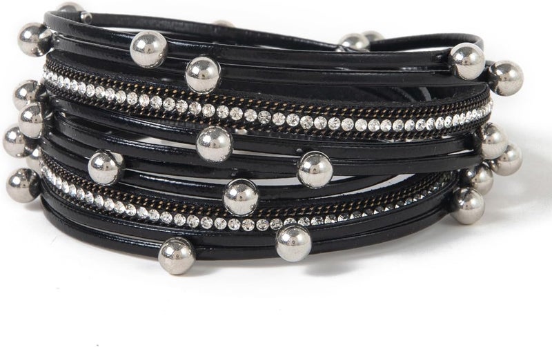 Rantanto Braid Leather Wrap Bracelet Trendy Stackable Crystal Cuff Boho Gold Heart Bracelet Jewelry Gift For Women - Image 1